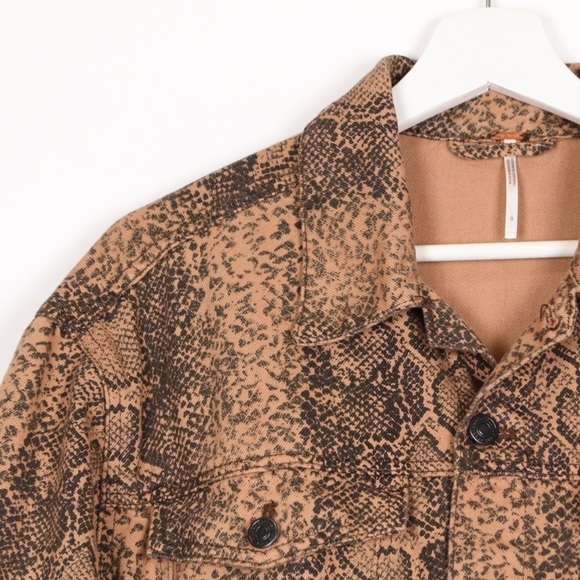 Free People Snakeskin Trucker Denim Jacket - Picture 2 of 6